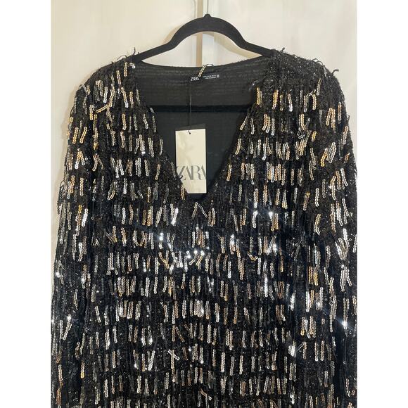 NWT Zara Festive Days Sequin Dress - Womens Size XL - Black and Silver - Picture 2 of 6